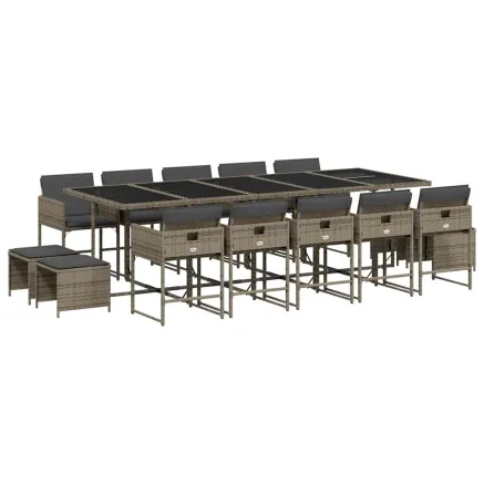 Ensemble à manger de jardin 15 pcs coussins gris résine tressée 2