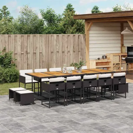 Ensemble à manger de jardin 15 pcs coussins noir résine tressée