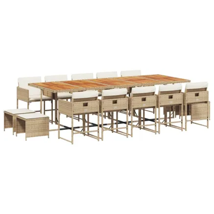 Ensemble à manger de jardin et coussins 15 pcs beige 2