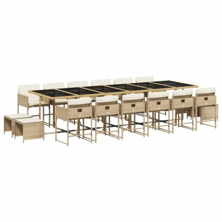 Ensemble à manger de jardin et coussins 17 pcs beige 2