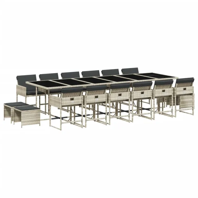 Ensemble à manger de jardin et coussins 17 pcs gris clair rotin