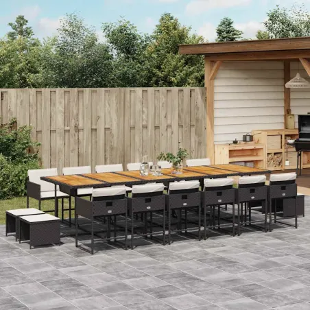 Ensemble à manger de jardin 17 pcs coussins noir résine tressée