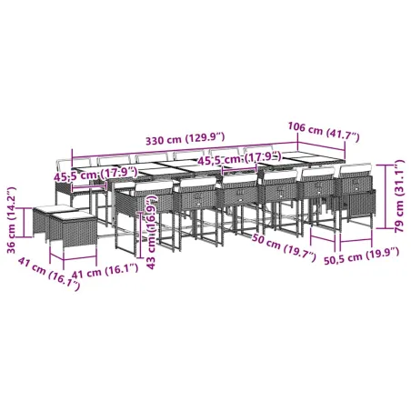 Ensemble à manger de jardin 17 pcs coussins noir résine tressée