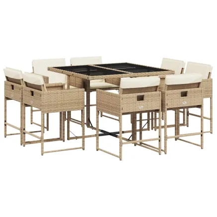 Ensemble à manger de jardin et coussins 9 pcs beige Poly rotin 2