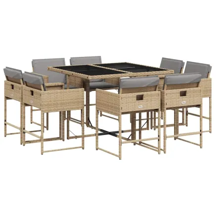 Ensemble à manger de jardin et coussins 9 pcs mélange beige 2