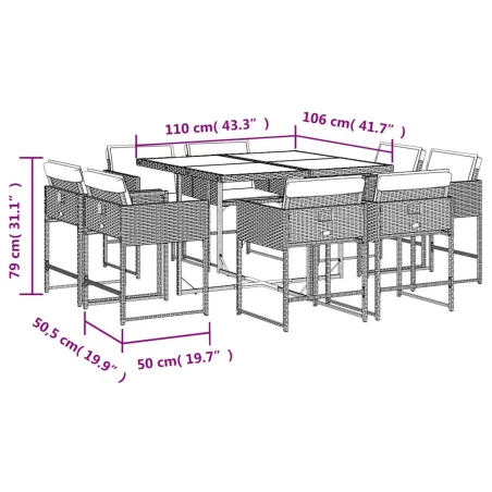 Ensemble à manger de jardin et coussins 9 pcs mélange beige