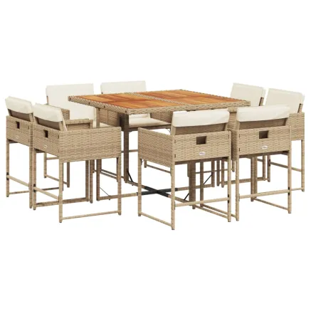 Ensemble à manger de jardin et coussins 9 pcs beige Poly rotin 2