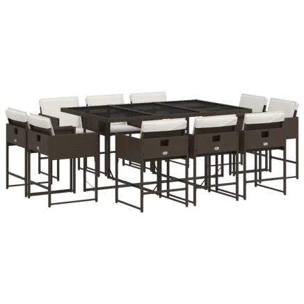 Ensemble à manger de jardin et coussins 11 pcs marron rotin 2