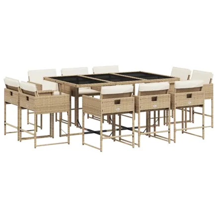 Ensemble à manger de jardin et coussins 11 pcs beige poly rotin 2