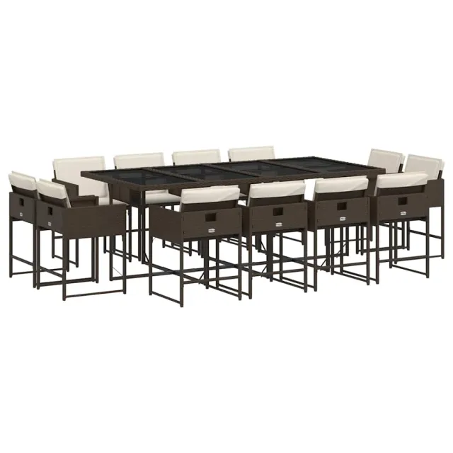 Ensemble à manger de jardin avec coussins 13 pcs marron rotin
