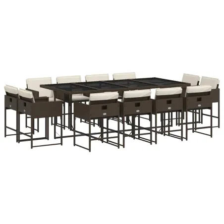 Ensemble à manger de jardin avec coussins 13 pcs marron rotin