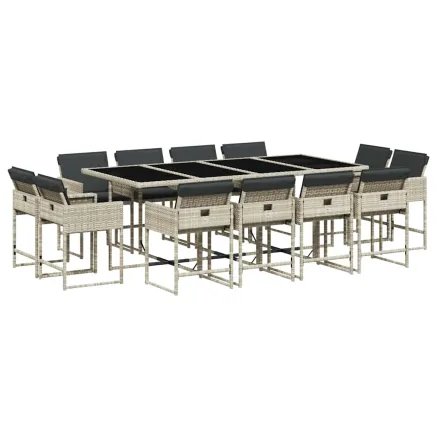 Ensemble à manger de jardin et coussins 13 pcs gris clair rotin 2