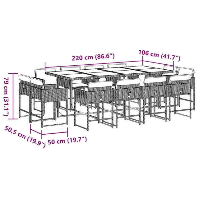 Ensemble à manger de jardin et coussins 13 pcs gris clair rotin