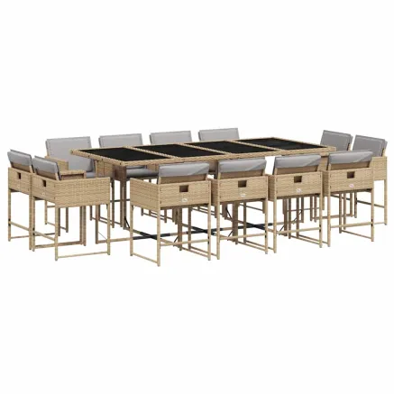 Ensemble à manger de jardin coussins 13 pcs mélange beige rotin 2