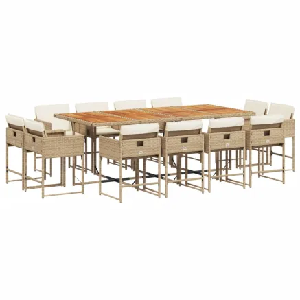 Ensemble à manger de jardin et coussins 13 pcs beige 2