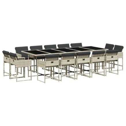 Ensemble à manger de jardin et coussins 15 pcs gris clair rotin 2