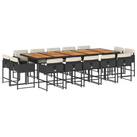 Ensemble à manger de jardin 15 pcs coussins noir résine tressée 2