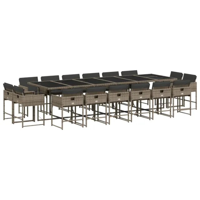 Ensemble à manger de jardin 17 pcs et coussins résine tressée