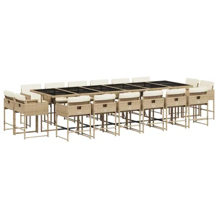 Ensemble à manger de jardin et coussins 17 pcs beige 2