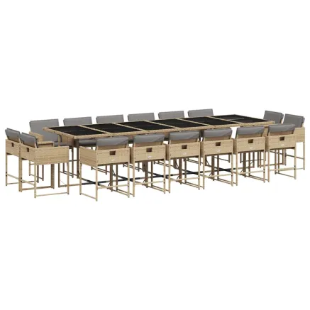Ensemble à manger de jardin et coussins 17 pcs mélange beige 2