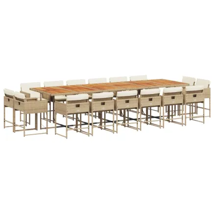 Ensemble à manger de jardin et coussins 17 pcs beige 2