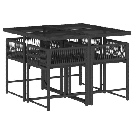 Ensemble à manger de jardin coussins 5pcs Noir Résine tressée