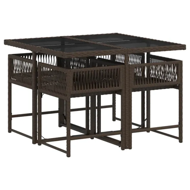 Ensemble à manger de jardin 5 pcs et coussins marron poly rotin