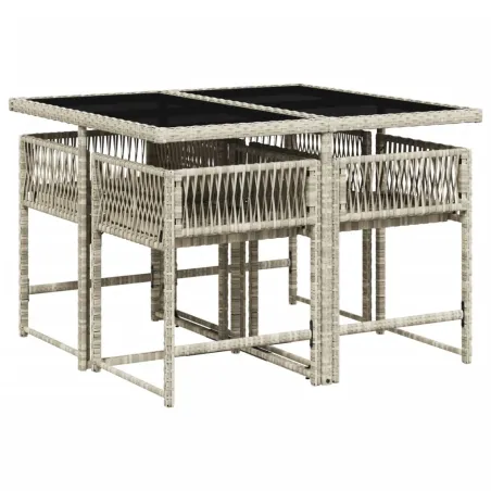 Ensemble à manger de jardin et coussins 5 pcs gris clair rotin