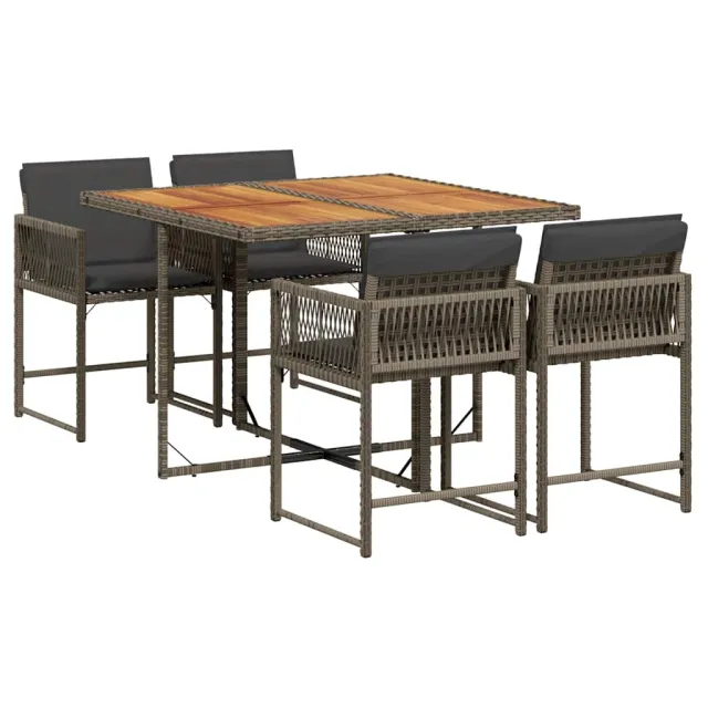 Ensemble à manger de jardin 5 pcs coussins gris résine tressée