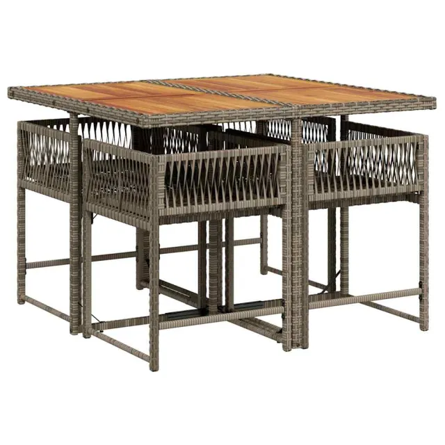 Ensemble à manger de jardin 5 pcs coussins gris résine tressée