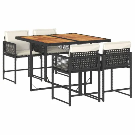 Ensemble à manger de jardin coussins 5pcs Noir Résine tressée 2