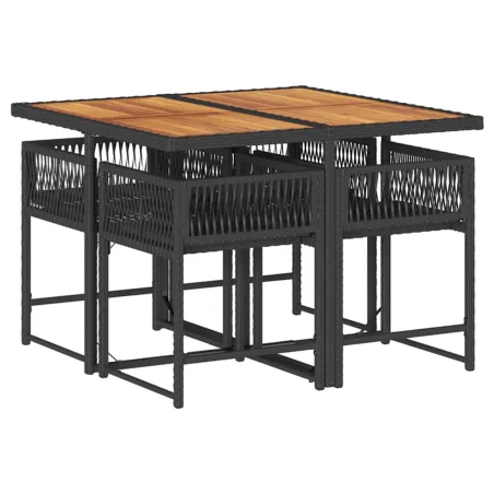 Ensemble à manger de jardin coussins 5pcs Noir Résine tressée