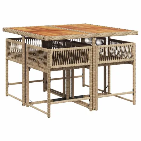 Ensemble à manger de jardin avec coussins 5pcs Beige poly rotin