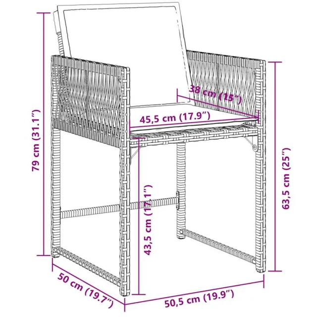 Ensemble à manger de jardin coussins 7pcs Noir Résine tressée