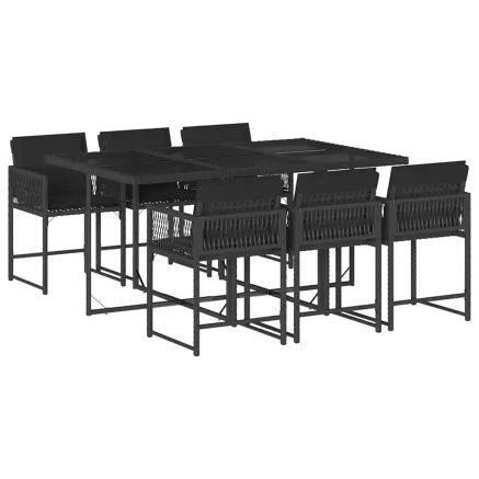 Ensemble à manger de jardin coussins 7pcs Noir Résine tressée 2