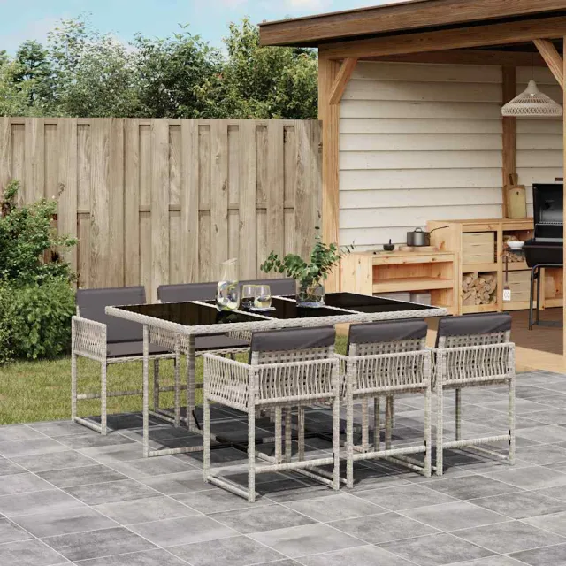 Ensemble à manger de jardin et coussins 7 pcs gris clair rotin