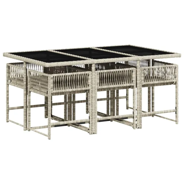 Ensemble à manger de jardin et coussins 7 pcs gris clair rotin