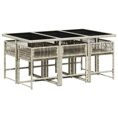 Ensemble à manger de jardin et coussins 7 pcs gris clair rotin