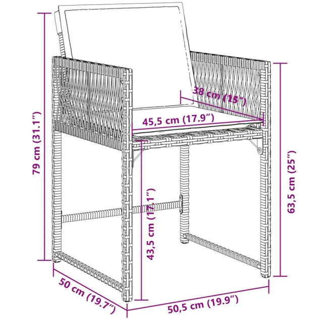 Ensemble à manger de jardin et coussins 7 pcs gris rotin