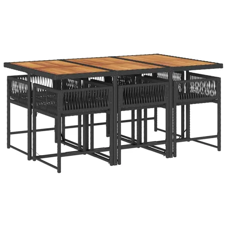 Ensemble à manger de jardin coussins 7pcs Noir Résine tressée