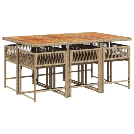 Ensemble à manger de jardin et coussins 7 pcs beige poly rotin
