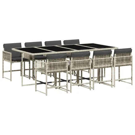 Ensemble à manger de jardin et coussins 9 pcs gris clair rotin 2