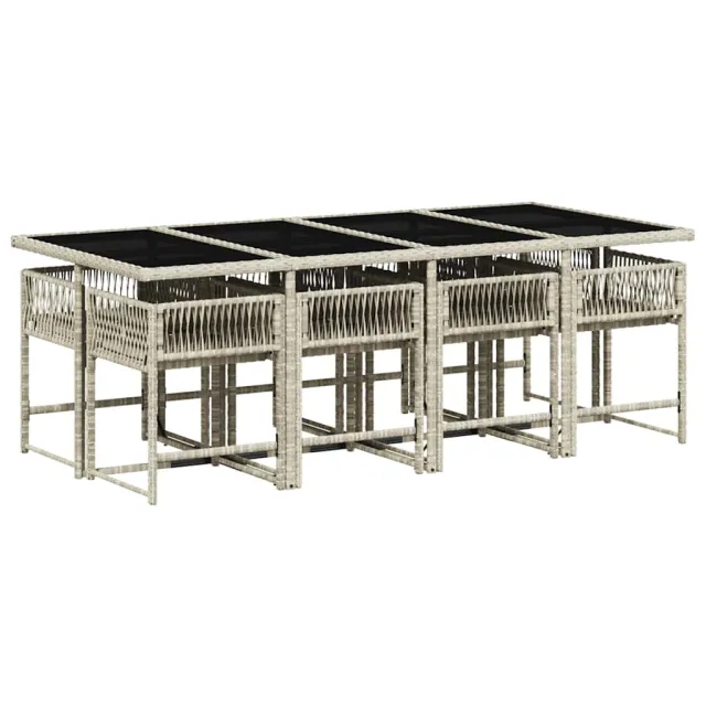 Ensemble à manger de jardin et coussins 9 pcs gris clair rotin