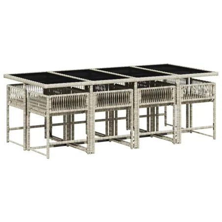 Ensemble à manger de jardin et coussins 9 pcs gris clair rotin