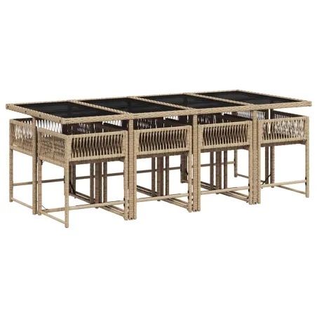 Ensemble à manger de jardin et coussins 9 pcs mélange beige