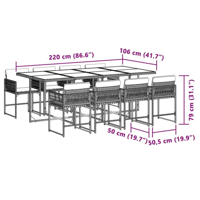 Ensemble à manger de jardin et coussins 9 pcs mélange beige