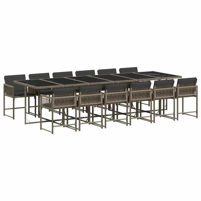 Ensemble à manger de jardin coussins 13 pcs gris résine tressée