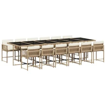 Ensemble à manger de jardin et coussins 13 pcs beige 2