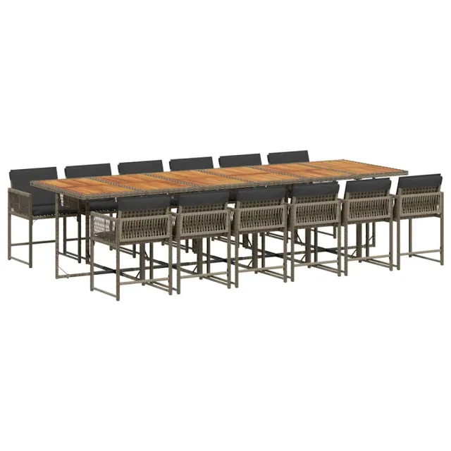 Ensemble à manger de jardin coussins 13 pcs gris résine tressée