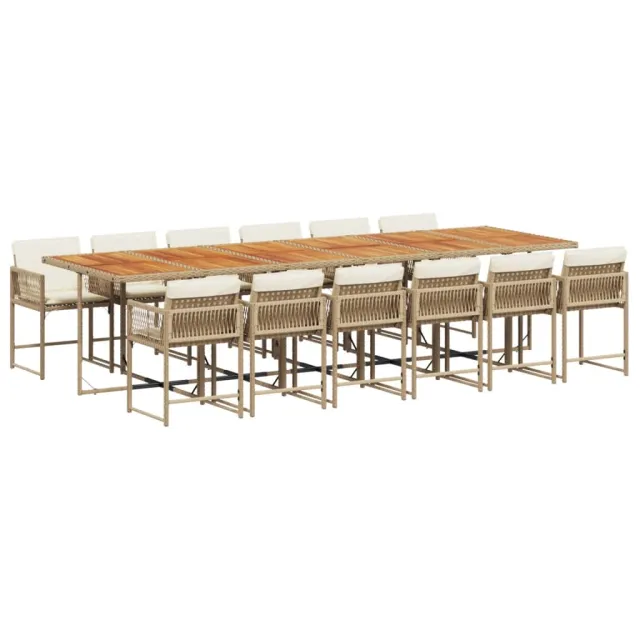 Ensemble à manger de jardin et coussins 13 pcs beige